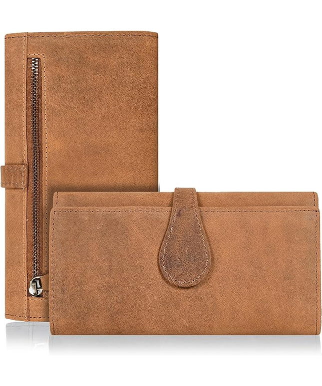 Real Leather Women Wallet Leather with RFID Blocking -Trifold Card Holder Designer Ladies Clutch with ID Window Wallets