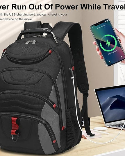 Boavan Laptop Backpack for men, 17.3 inch Laptop Bag with USB Port, Waterproof Travel Work Backpack Purse, Anti-Theft Teacher Nurse Doctor Casual Bookbags Office Business backpack，Black&Dark Grey