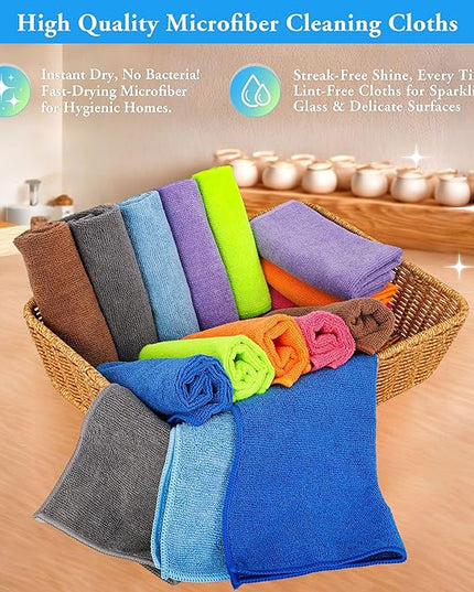 Microfiber Cleaning Cloths 16 Pack 8 Color Cleaning Rags for Housekeeping Home Kitchen Bathroom Car,11.5"X11.5" Soft Lint Free Wet and Dry Use Dusting Cleaning Supplies Towels
