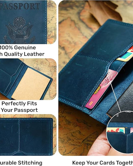 HIFA Leather Passport Holder, Handmade Passport Cover with Card and Ticket Slot - Genuine Leather, Elegant Design, Easy Access - Passport Case, Passport Wallet, Passport Holder