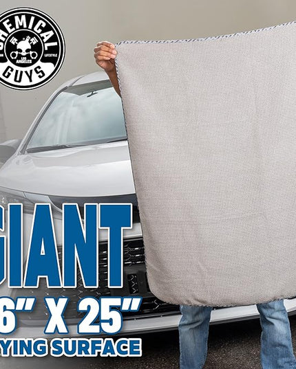 Chemical Guys Waffle Weave Gray Matter Microfiber Drying Towel - 25" x 36",Premium Blend Microfiber Towel with Soft-Banded Edging for Scratch-Free Car Drying,Ultra Absorbent,(Pack of 12)