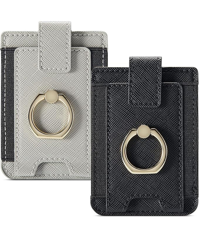 BIAJIYA Phone Card Holder RFID Leather Wallet Credit Adhesive Cell Case Stick-on Card Holder for Women and Men Back of Phone for Most of Smartphones