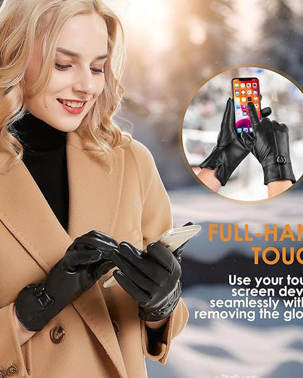 Dsane Womens Winter Leather Gloves Touchscreen Texting Warm Driving Lambskin Gloves for Christmas Gifts