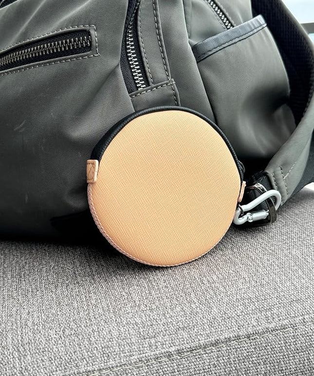 OneJoy Mini Round Coin Purse with Clip on, Lightweight Waterproof Zipper Pouch for Earbuds, Keys, Coins, Compact Travel Storage Case for Women & Men, Xmas Gift [ Peach ]