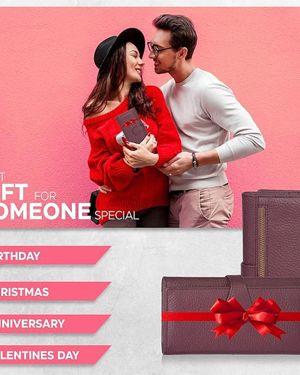 Real Leather Women Wallet Leather with RFID Blocking -Trifold Card Holder Designer Ladies Clutch with ID Window Wallets