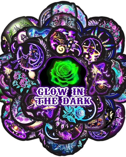 60 Pcs Glow in The Dark Neon Halloween Stickers for Kids, Waterproof Witches Magic Decals for Water Bottle, Vinyl Laptop Decor for Teens Girls Boys, Students Classroom Prizes