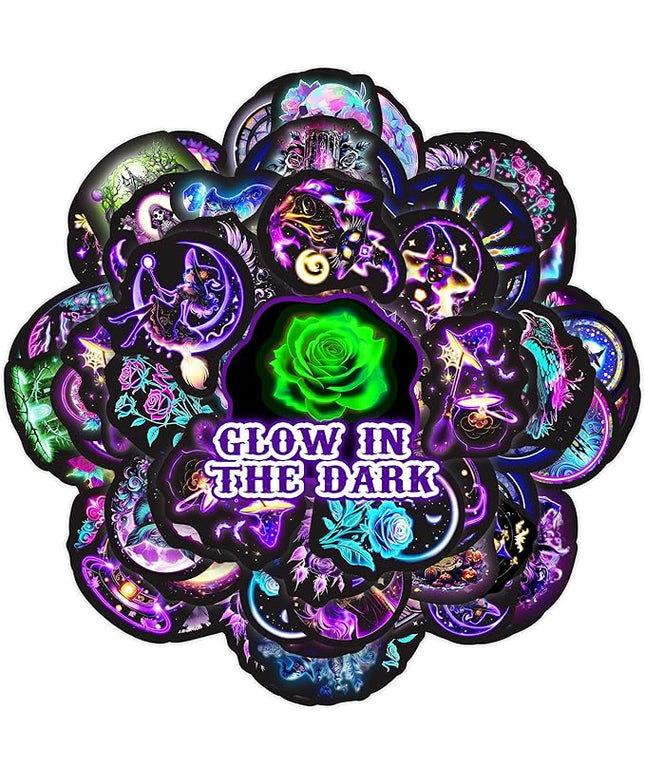60 Pcs Glow in The Dark Neon Halloween Stickers for Kids, Waterproof Witches Magic Decals for Water Bottle, Vinyl Laptop Decor for Teens Girls Boys, Students Classroom Prizes