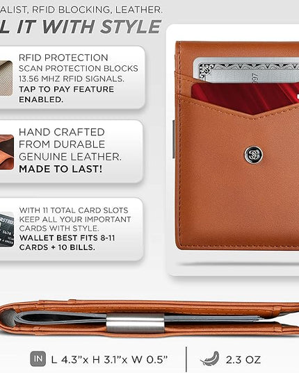 Suavell Slim Wallets for Men. Minimalist Bifold Wallet With Money Clip & ID Window. RFID Blocking Credit Card Holder Front Pocket Wallet, Gifts For Men - Husband Father On Birthday Anniversary