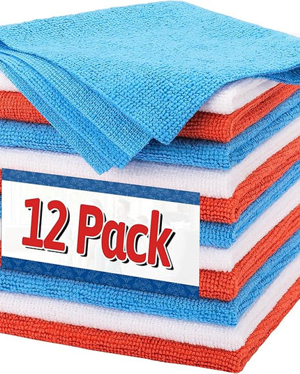 FIXSMITH Microfiber Cleaning Cloth, Pack of 12, Shop Towels Bulk, Microfiber Towels for Cars, Lint Free, Scratch-Free Cleaning Cloths, Cleaning Rags for Housekeeping, 11.5 x 11.5 inch