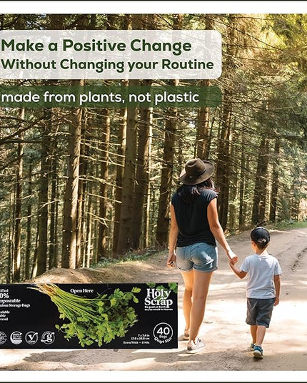 100% Compostable Food Storage Bags QUART Size - 40 Pack - Resealable Extra Strength Zip Seal Bags Made from Plants, Eco Friendly, Freezer Safe - BPI Certified, OK Compost Home