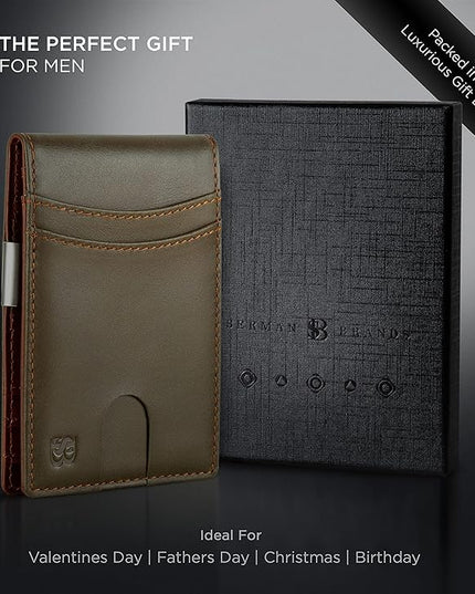 SERMAN BRANDS Mens Money Clip Wallet. RFID Blocking Slim Front Pocket Wallets for Men, Full Grain Leather RFID Minimalist Card Holder | RFID Blocking, Slim, Front Pocket, RFID, Minimalist, Card Holder