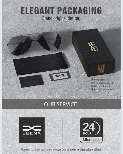 LUENX Aviator Sunglasses for Men Women Polarized New Shades Large Metal Frame - UV 400 Protection
