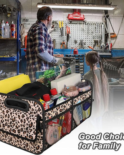 Deosk Car Trunk Organzier for suv,Car Organziers and Storage with 6 Big Pocket for Women/Men 50L Waterproof Polyester Trunk Organzier for Minivan/Truck(Medium,Leopard print)