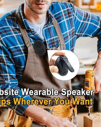 Wearable Bluetooth Speaker Clip On, Small Portable Speaker, Waterproof Bluetooth Mini Speaker with Microphone for Workout Running Up to 24H Playtime(Black+Black)
