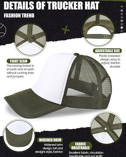 10 Pcs Sublimation Blank Trucker Hats Bulk Mesh Baseball Cap Polyester Mesh Trucker Hat for Men and Women