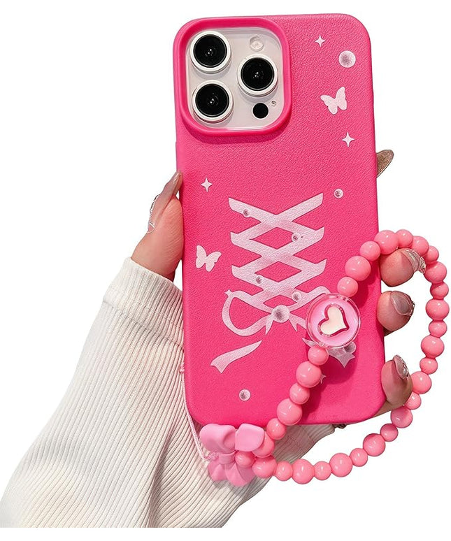 Elegant Lovely Bow Phone Case for iPhone 12 Pro Max, Stylish Ballet Ribbon Girly Cover with Wrist Strap, Aesthetic Soft Pink Tone, Designed for Women and Girls