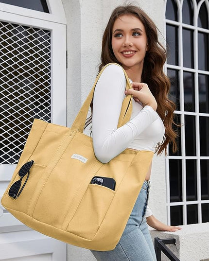 HOMESPON Large Canvas Tote Bag for Women Everything Bag with Pockets and Laptop Sleeve