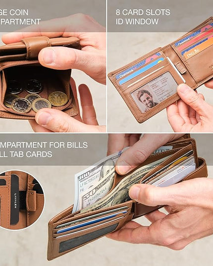 Lavalen Soft Leather Wallet for Men – Genuine Bifold with Zipper Coin Pocket – Holds Bills, Credit Cards, Coins – RFID Blocking Protection – Stylish, Durable & Practical Leather Wallet for Men