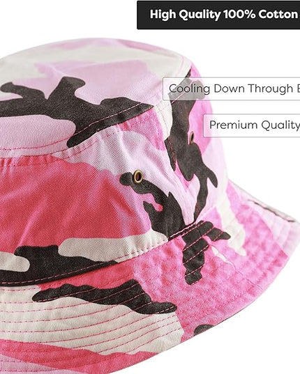 The Hat Depot Bucket Hat - Unisex 100% Cotton & Denim UPF 50 Packable Summer Travel Beach Sun Hat