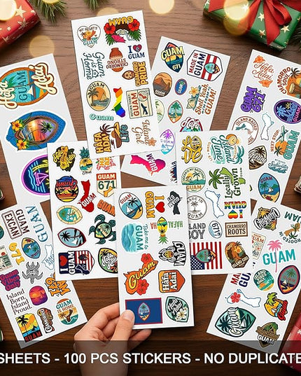 100 Pcs Guam Hafa Adai Stickers Pack Tropical Travel Waterproof Vinyl Decals for Laptop Water Bottle Car Scrapbook Funny Traveling Sticker Gift for Teens Birthday Men Adults All Ages