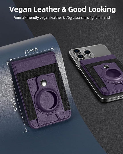 for Magsafe Wallet Stand with Airtag Holder, Strongest Magnetic Wallet for iPhone 17/16/15/14/13/12 Series, ID Window, 4 Card Slots, 10 Cards Holder, Vegan Leather, RFID Blocking, Purple