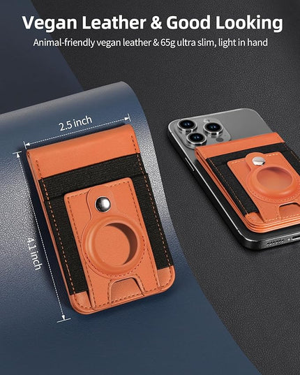 ExtreLife For Magsafe Wallet Stand with Airtag Holder, Strongest Magnetic Wallet for iPhone 17/16/15/14/13/12 Series, ID Window, 4 Card Slots, 10 Cards Holder, Vegan Leather, RFID Blocking, Orange