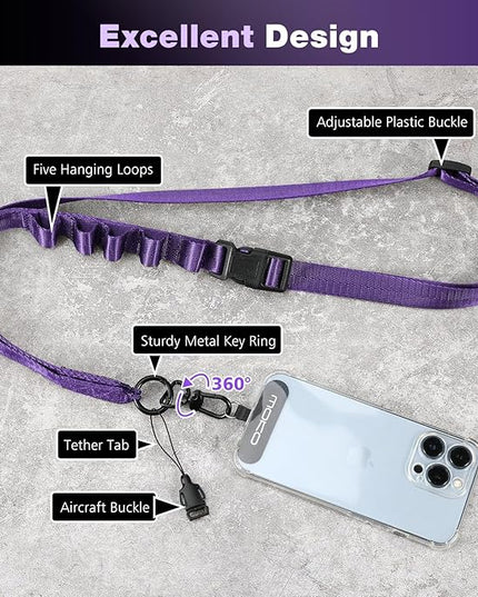 MoKo Universal Phone Lanyard, Nylon Adjustable Cell Phone Crossbody Strap Detachable Women & Men Cellphone Lanyards Around the Neck with Patches for iPhone, Most Smartphones, Dark Purple