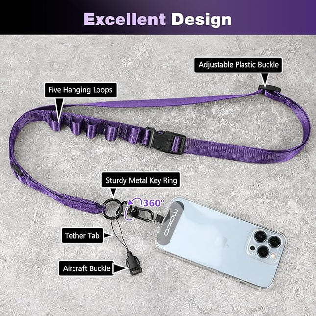 MoKo Universal Phone Lanyard, Nylon Adjustable Cell Phone Crossbody Strap Detachable Women & Men Cellphone Lanyards Around the Neck with Patches for iPhone, Most Smartphones, Dark Purple