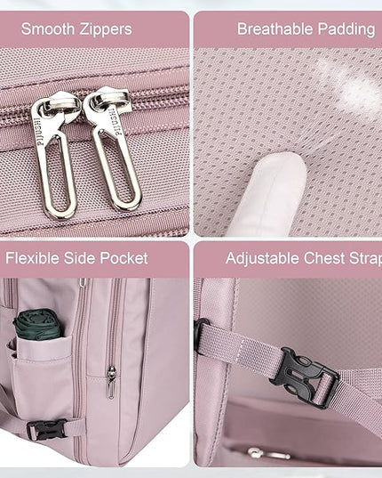 PIJUSHI Travel Backpack for Women Expandable Carry on Luggage Backpack Airline Approved Personal Item Laptop Bag(PE034 Light Purple)