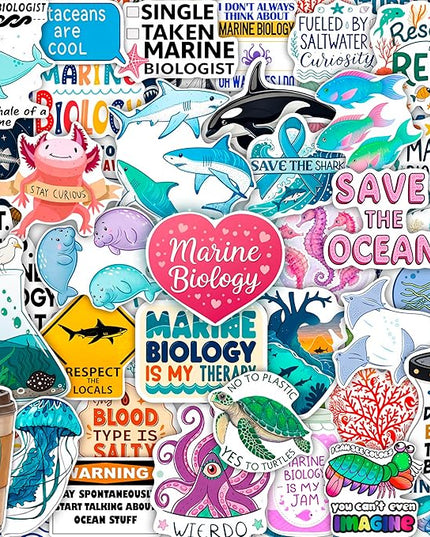 100Pcs Marine Biology Stickers for Scrapbooking, for Luggage, for Water Bottle - Marine Biology Party Supplies & Decorations - Ocean Life Stickers and Decals - Gifts for Women & Men