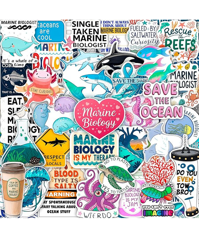 100Pcs Marine Biology Stickers for Scrapbooking, for Luggage, for Water Bottle - Marine Biology Party Supplies & Decorations - Ocean Life Stickers and Decals - Gifts for Women & Men