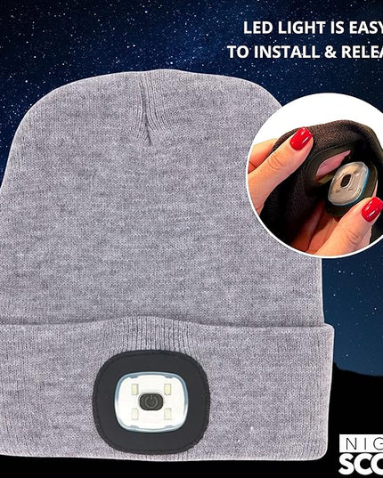 Night Scope Classic Rechargeable LED Warm Knit Beanie Head Light Hat Headlamp for Outdoor Activities