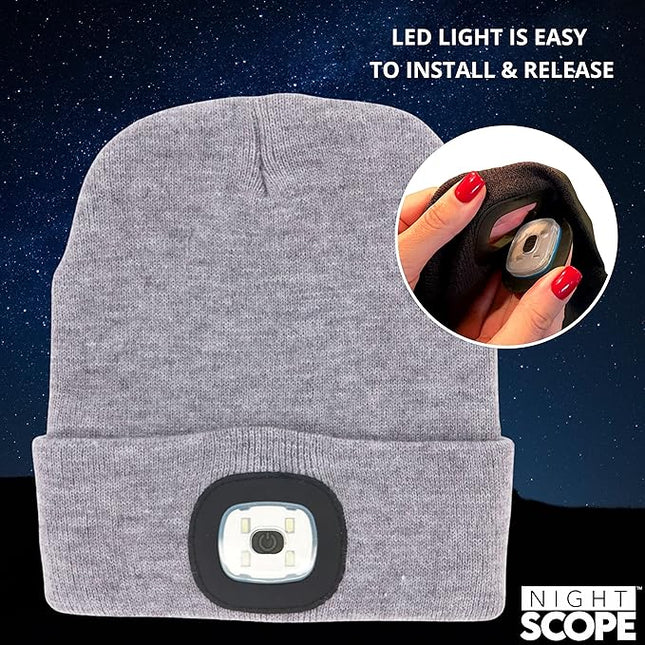 Night Scope Classic Rechargeable LED Warm Knit Beanie Head Light Hat Headlamp for Outdoor Activities