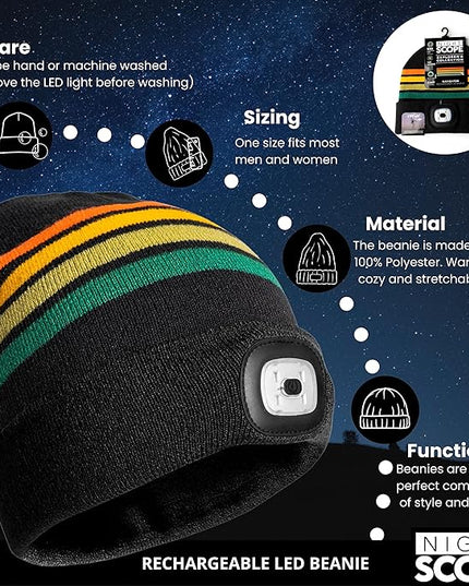 Night Scope Classic Rechargeable LED Warm Knit Beanie Head Light Hat Headlamp for Outdoor Activities