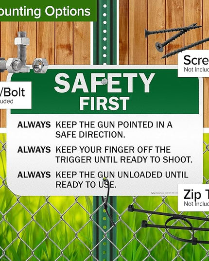 Safety First Always Keep The Gun Pointed In A Safe Direction Sign, 12x18 Inches, 3M EGP Reflective .063 Aluminum, Fade Resistant, Made in USA by My Sign Center