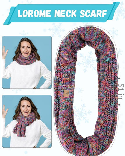 Winter Beanie Hat Scarf Gloves, Warm Fleece Knit Hats Touch Screen Gloves Neck Scarf Set Winter Gifts for Unisex Adult