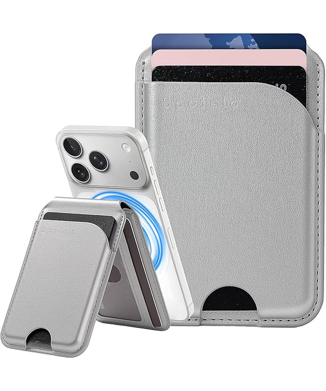 Magnetic Wallet for iPhone, Compatible with MagSafe Adjustable Stand Wallet, RIFD Blocking Leather Magnetic Card Holder for iPhone 17/16/15/14/13/12 Series, Not for iPhone 13/12 Mini(Silver)