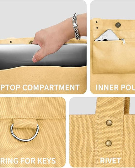 HOMESPON Large Canvas Tote Bag for Women Everything Bag with Pockets and Laptop Sleeve