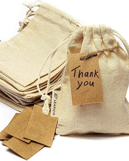 LEAFICO Reusable Cotton Bags - X-Small 3x4 25 Pack - Cloth Gift Bags with Drawstrings for Jewelry, Home Supplies, Makeup,DIY, Wedding, Party Favors - Muslin Fabric Pouches