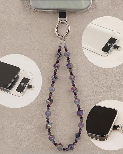 Cell Phone Wrist Strap Crystal Beaded Phone Bracelet Strap For Women Sparkling Beads Wristlet Lanyard Beaded Chain (Night Purple)