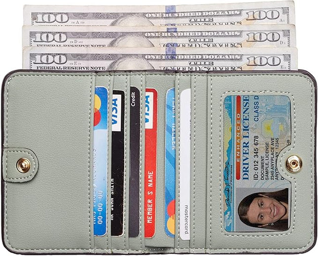 Toughergun Women’s Small Slim Leather Wallet with RFID Protection, Compact Bifold Mini Purse with Clear ID Window