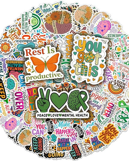 100PCS Mental Health Stickers Pack Matters Awareness Vinyl Waterproof Sticker for Teens Adults Aesthetic Decals Decorative Funny Car Decals Water Bottle Phone Birthday Gifts