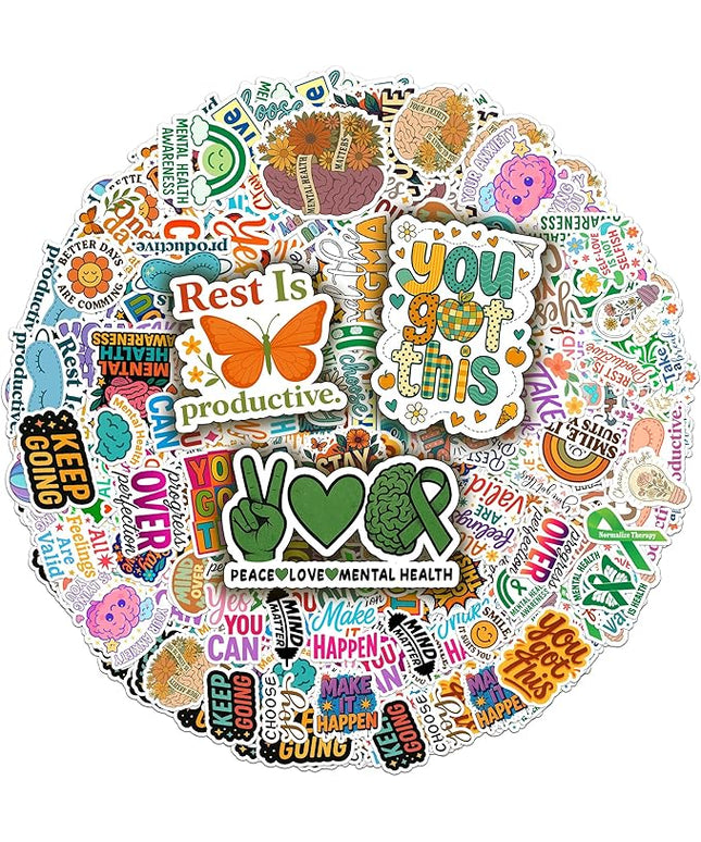 100PCS Mental Health Stickers Pack Matters Awareness Vinyl Waterproof Sticker for Teens Adults Aesthetic Decals Decorative Funny Car Decals Water Bottle Phone Birthday Gifts