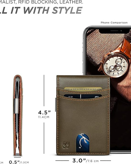 SERMAN BRANDS Mens Money Clip Wallet. RFID Blocking Slim Front Pocket Wallets for Men, Full Grain Leather RFID Minimalist Card Holder | RFID Blocking, Slim, Front Pocket, RFID, Minimalist, Card Holder