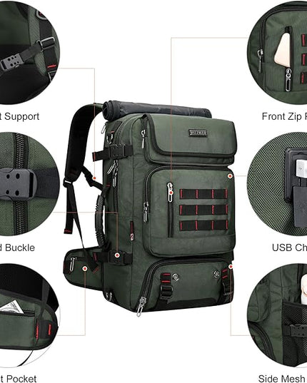 WITZMAN Carry on Travel Backpack for Men Women Airline Approved Convertible Nylon Duffle Backpack Luggage Bag (B682 Army Green)