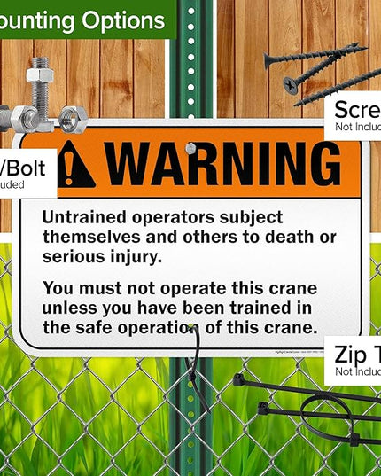 Warning Untrained Operators Subject Themselves And Others To Death Sign, 12x18 Inches, 3M EGP Reflective .063 Aluminum, Fade Resistant, Made in USA by My Sign Center