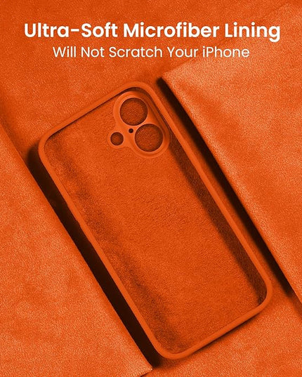 FireNova Designed for iPhone 16 Case, Silicone Upgraded [Camera Protection] Phone Case with [2 Screen Protectors], Soft Anti-Scratch Microfiber Lining Inside, 6.1 inch, Neon Orange