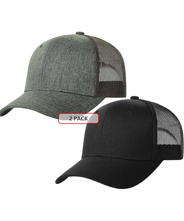 TSSGBL 2 Pack Snapback Trucker Baseball Hats Mesh Back Adjustable Blank Ball Caps for Men Women