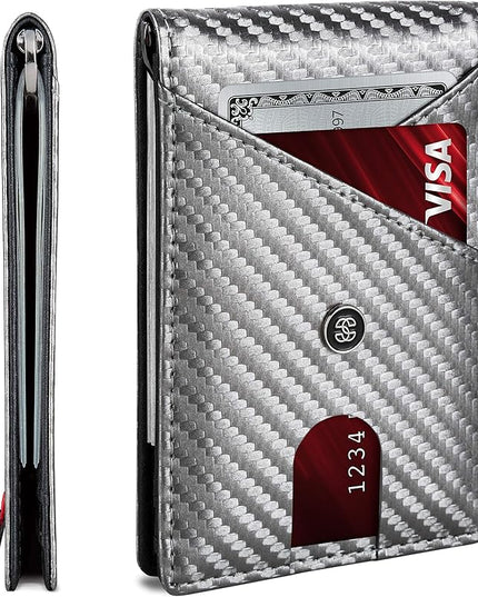 Suavell Slim Wallets for Men. RFID Money Clip Wallet, Slim Wallet, Thin Front Pocket Credit Card Wallet, Minimalist Bifold (Metallic Gray Pilot)