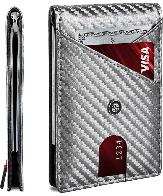 Suavell Slim Wallets for Men. RFID Money Clip Wallet, Slim Wallet, Thin Front Pocket Credit Card Wallet, Minimalist Bifold (Metallic Gray Pilot)